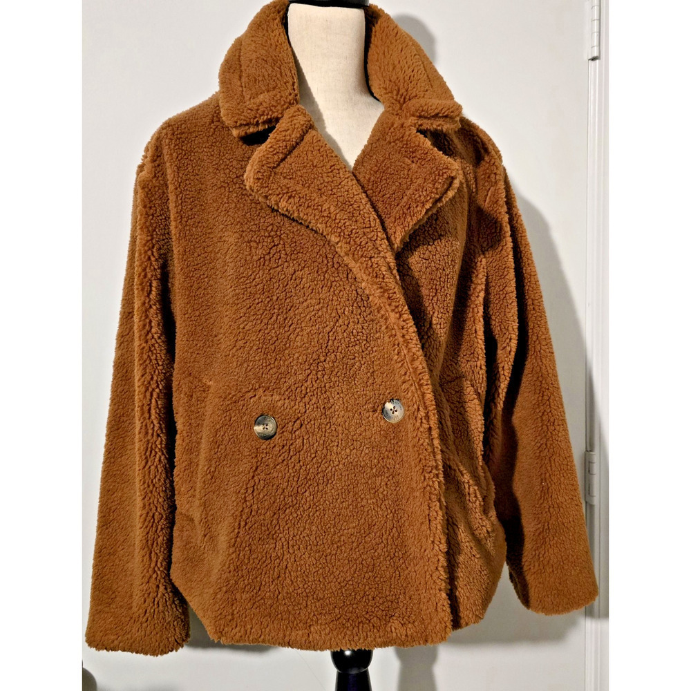 Gap Sherpa Moto Jacket Women's Sz M Brown Double Breasted NEW